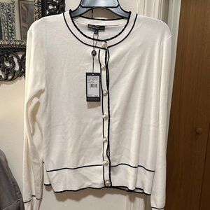 Adrianna Papell Ivory Cardigan with Black Trim